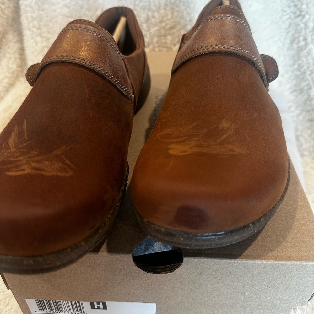 Clarks Brown Mules with Polished Leather Finish